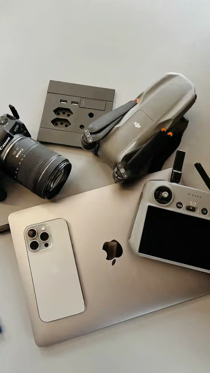 Videography and drone kit laid out for a shoot — NxtCre8tives, Accra